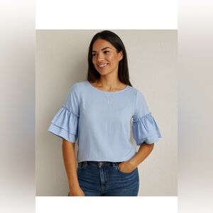 Marella sky Blue Ruffle Sleeve Blouse | Size 4 | 100% Cotton NWT
